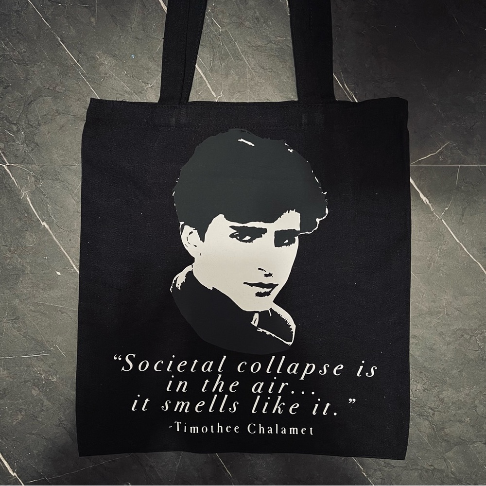 Timothee Chalamet “Societal Collapse” tote bag